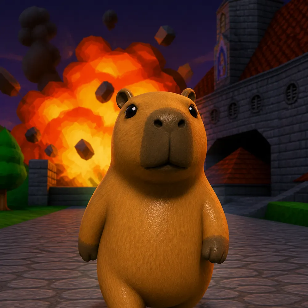 Kapy walking away from an explosion
